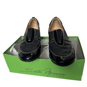 NWT Sesto Meucci US 8.5 Black Patent Leather Slip On Loafer Shoes Office Work